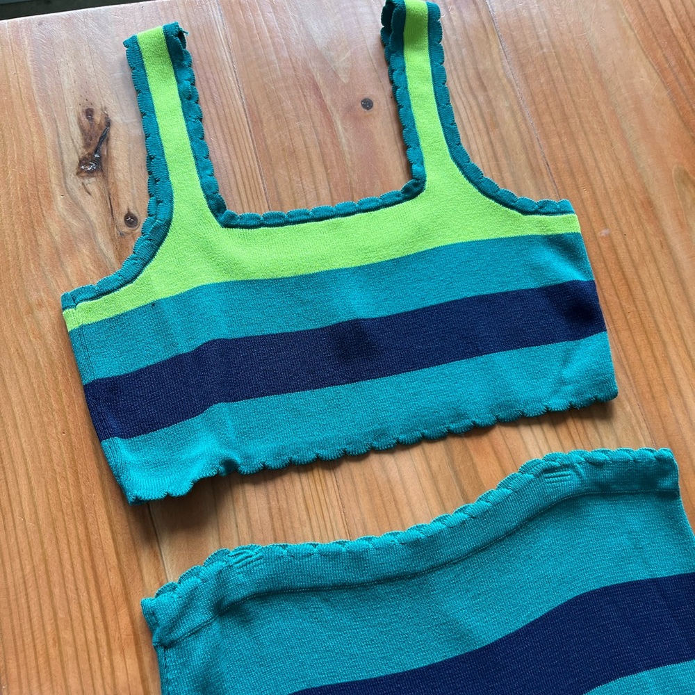 Anthropologie Vibrant Green and Blue Knit Set - Picture 2 of 7